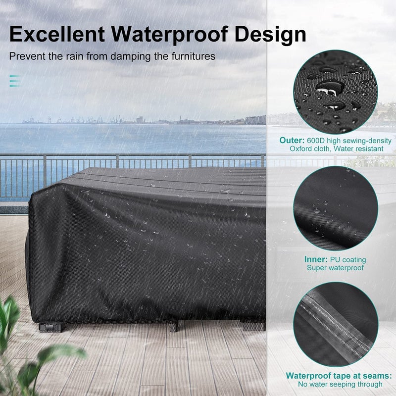 BROSYDA Patio Furniture Covers, Heavy Duty Outdoor Furniture Cover Waterproof, Sectional Sofa Set Covers Table and Chair Set Covers, 98""L  78""W  32""H - Image 3